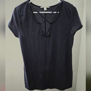 a new day Dark Blue Blouse with Keyhole Design